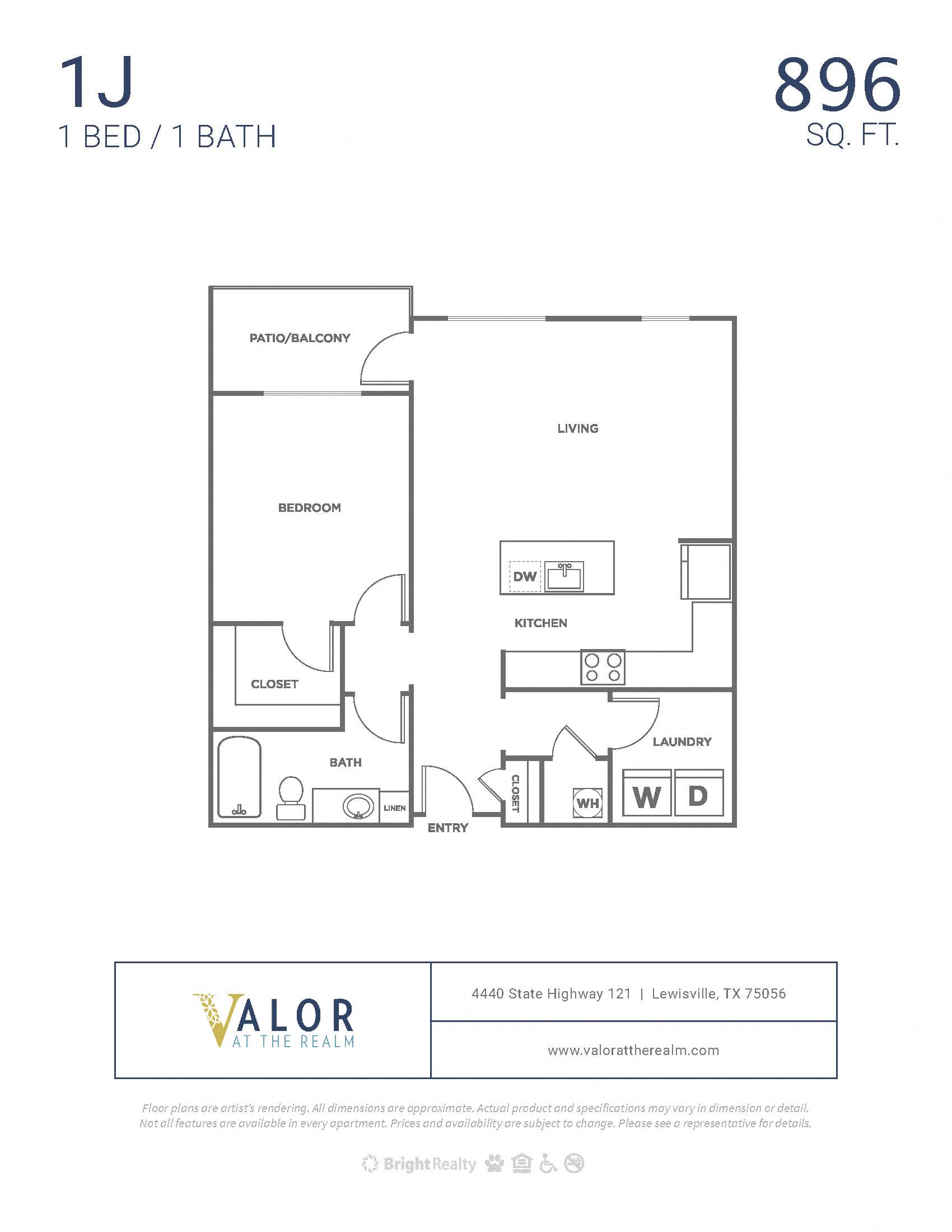 Valor at the Realm 1x1 J Floor Plan